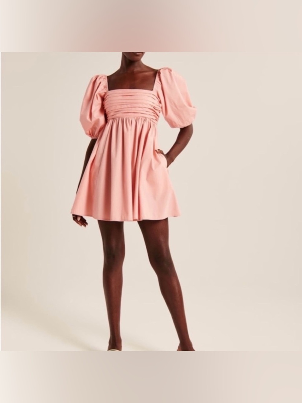 NWT Abercrombie Emerson Poplin Puff Sleeve Pink Mini Dress Size Small
